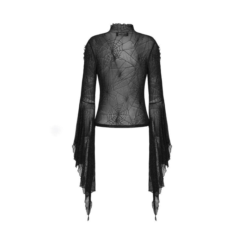 Drezden Goth Women's Gothic Flared Sleeved Spider Web Sheer Shirt