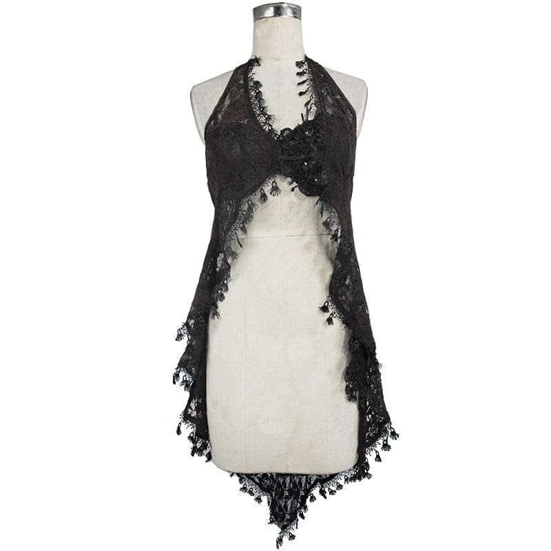 Drezden Goth Women's Gothic Floral Lace Backless Dovetail Vest