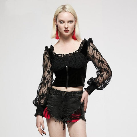 Women's Gothic Sheer Sleeved Floral Lace Top