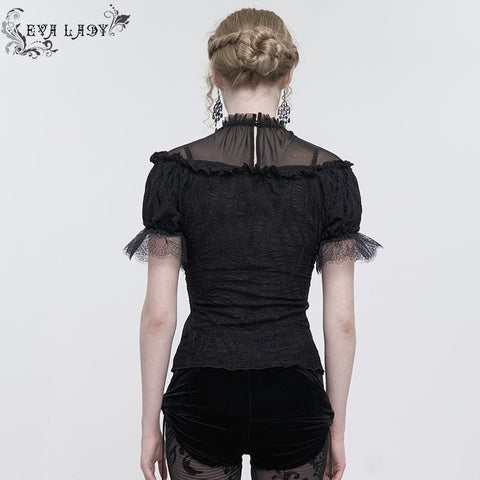 Drezden Goth Women's Gothic Strappy Mesh Splice Beaded Shirt