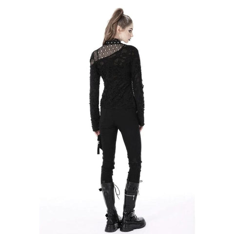 Drezden Goth Women's Punk Irregular Ripped Mesh Splice Shirt