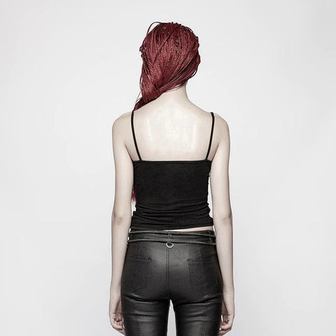 Drezden Goth Women's Punk Ruffle Black Camisole Top