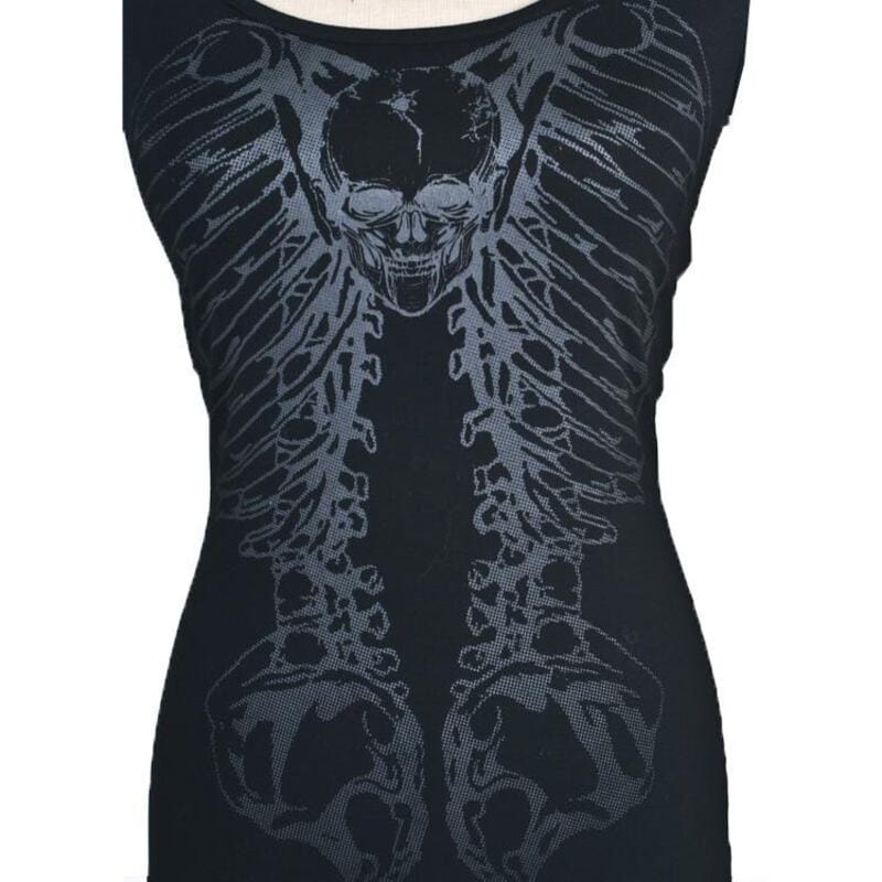 Drezden Goth Women's Skull Bone Printed Hollow Out T-Shirt Black