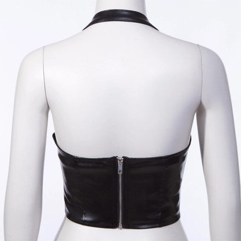 Drezden Goth Women's Punk Halterneck Faux Leather Buckle Vest