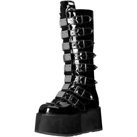 Women's Gothic Many Buckles Platform Boots- Patent