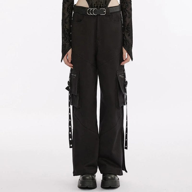Drezden Goth Women's Punk Big-pocket Side Slit Cargo Pants