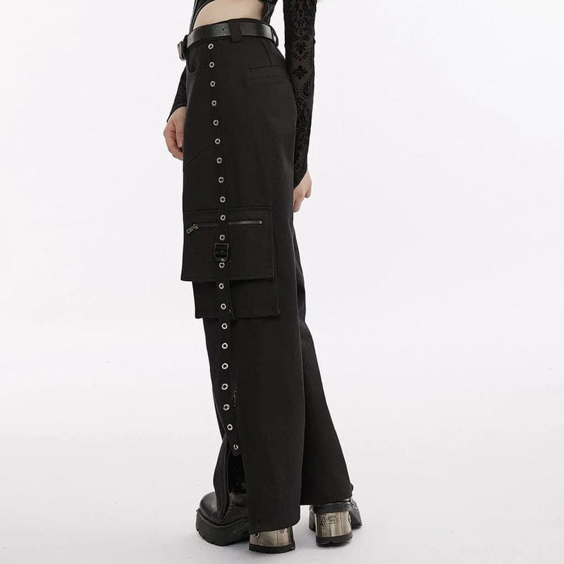 Drezden Goth Women's Punk Big-pocket Side Slit Cargo Pants