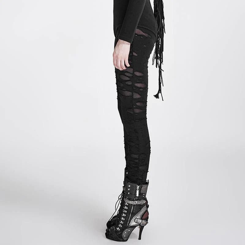 Drezden Goth Women's Punk Ripped Black Leggings