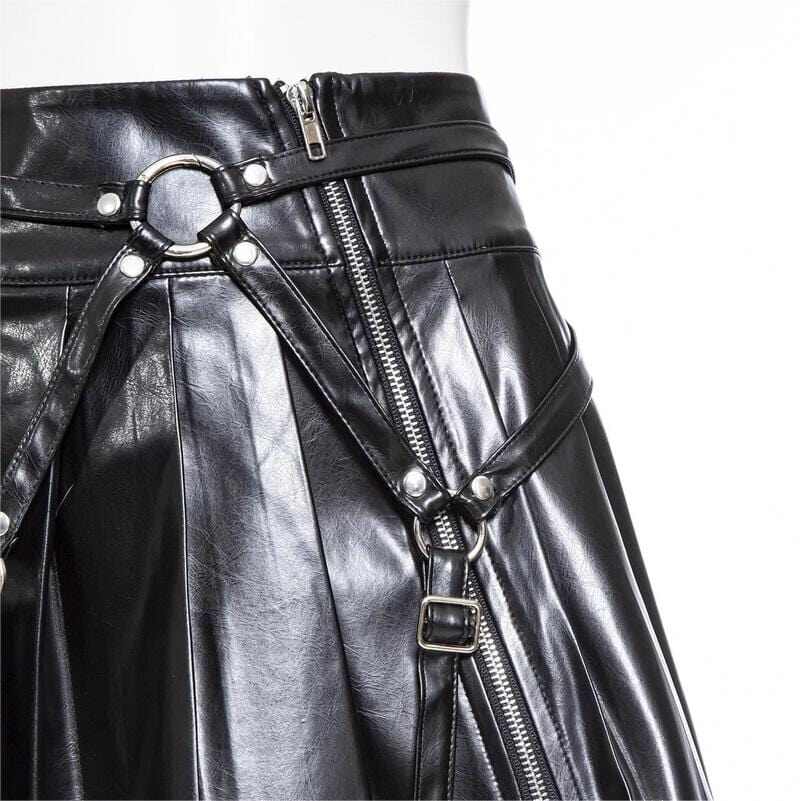 Drezden Goth Women's Punk Faux Leather Pleated Skirt
