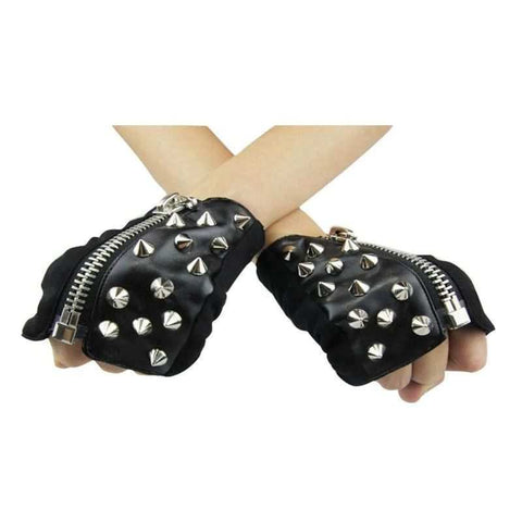 Drezden Goth Women's Short Leather Spiked Punk Gloves