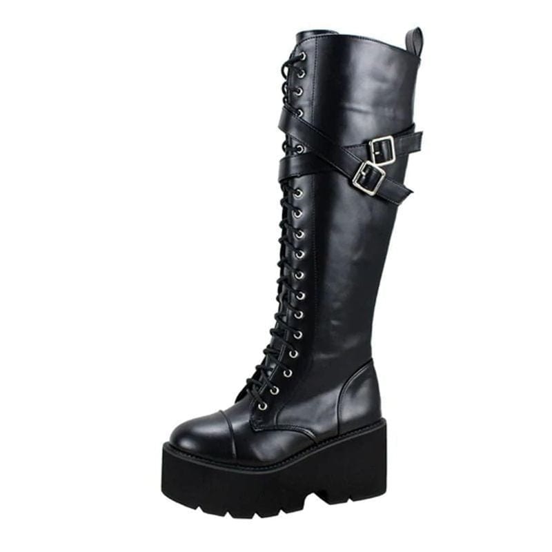 Drezdenx Goth Gothic Punk Zipper Platform Thigh High Boots