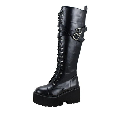 Gothic Punk Zipper Platform Thigh High Boots