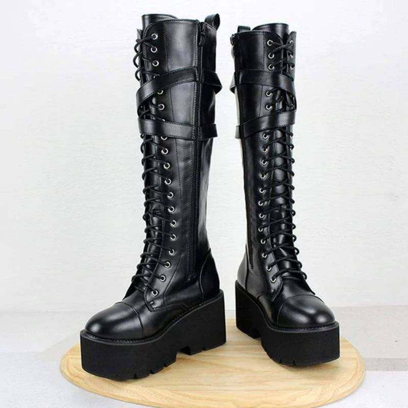 Drezdenx Goth Gothic Punk Zipper Platform Thigh High Boots