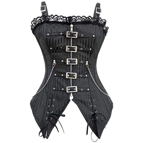 Steampunk Front Zip Overbust Corsets With Chains