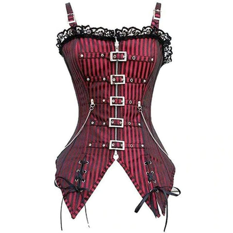 Drezdenx Goth Steampunk Front Zip Overbust Corsets With Chains