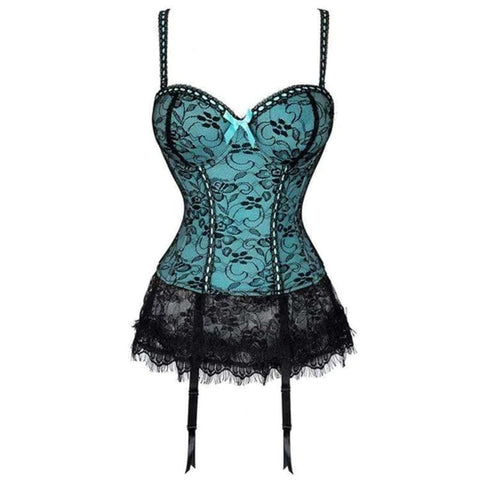 Vintage Gothic Floral Mesh Overbust Corsets with Lace Hem
