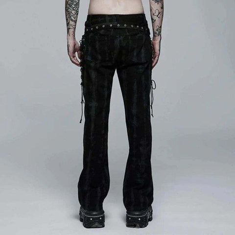 Damask Lace Up Flare Pants Men - Gothic Black Pants
