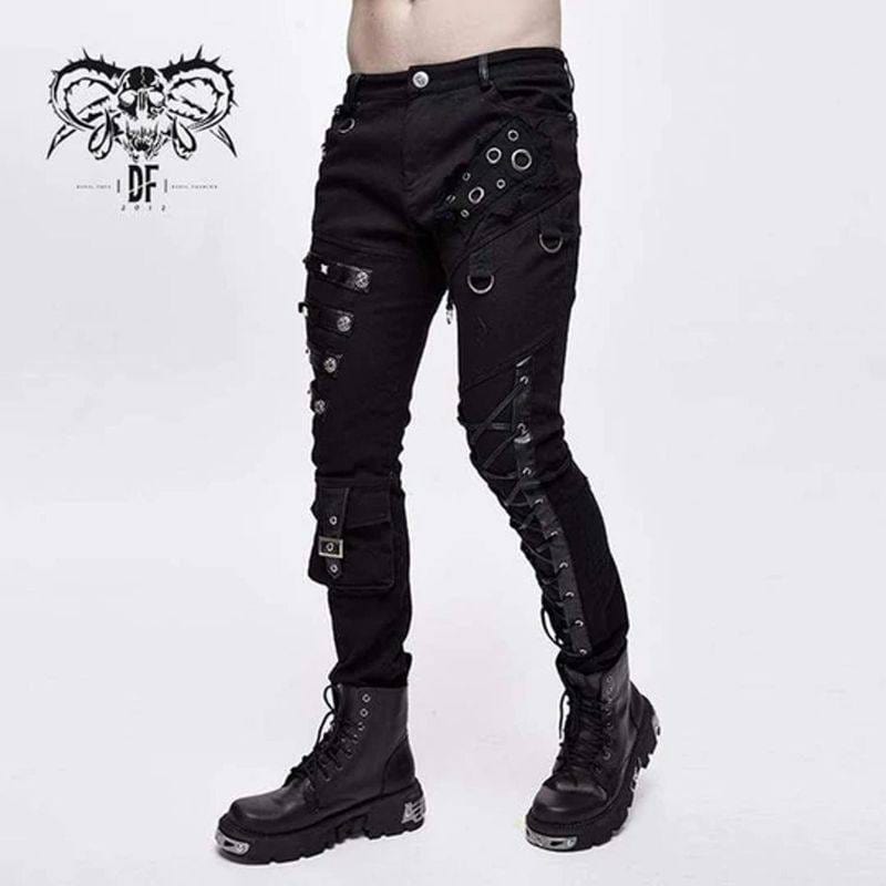 Drezdenx Goth Men's Punk Lacing Straps Straight-leg Pants