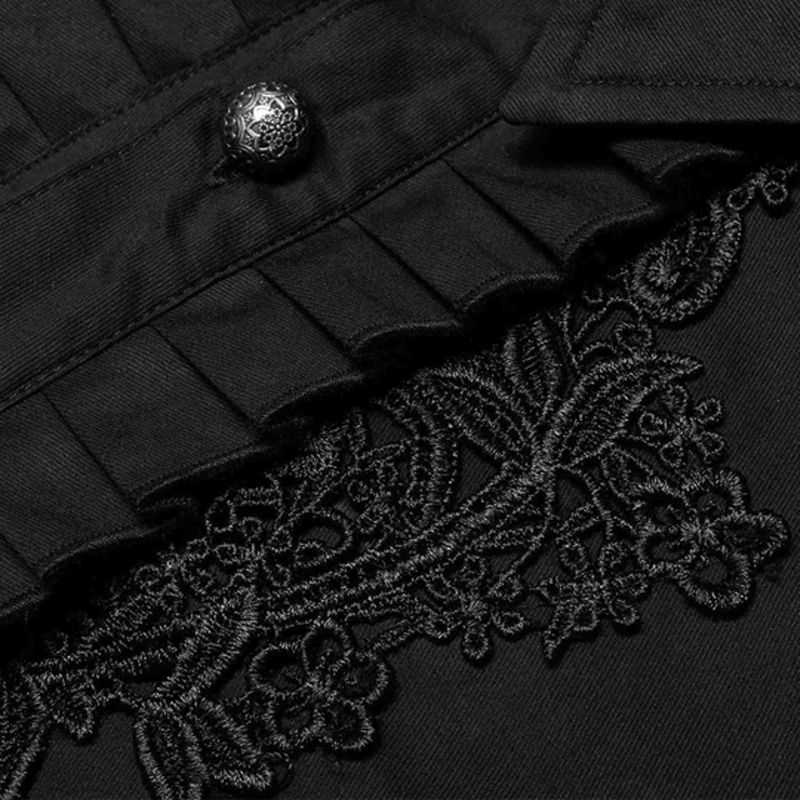 Drezdenx Goth Men's Gothic Floral Embroidered Ruffled Shirt