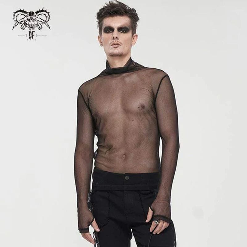 Mesh Turtleneck Shirt Men - Sexy Black Sheer Mesh Top