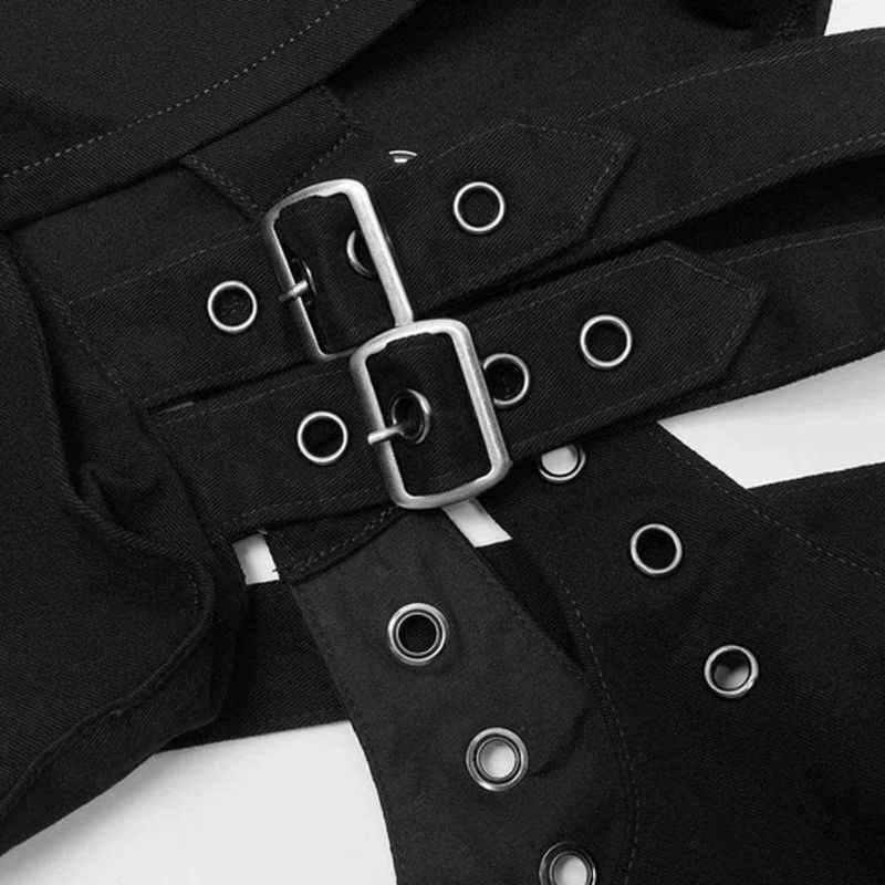 Drezdenx Goth Punk Cutout Buckles Splice Pants