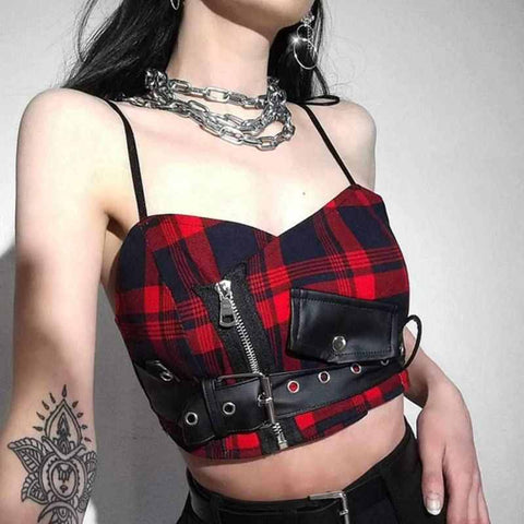 Red and Black Plaid Bustier Crop Top