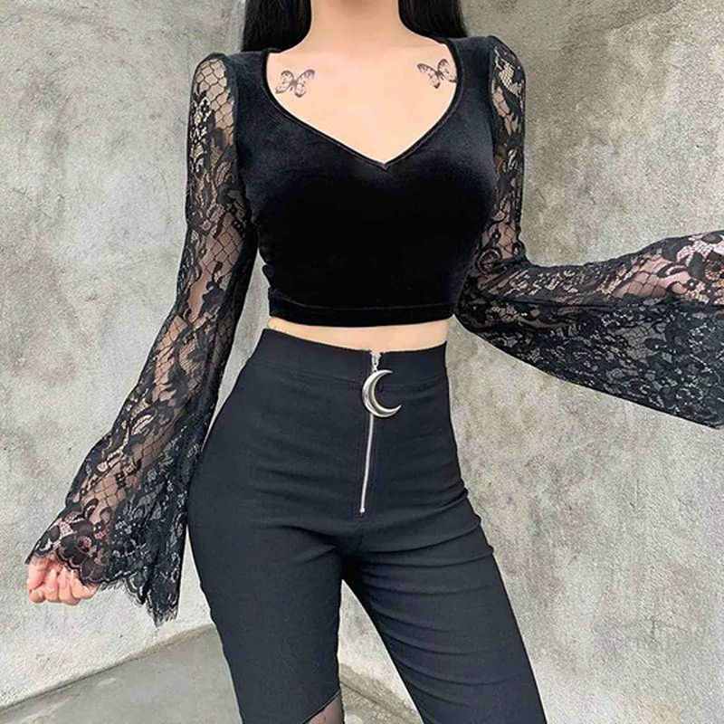 Drezdenx Goth Women's Gothic Lace Crop Top
